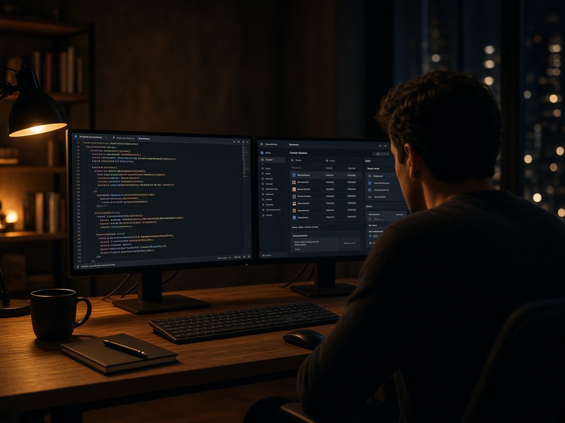 Custom business software on dual monitors