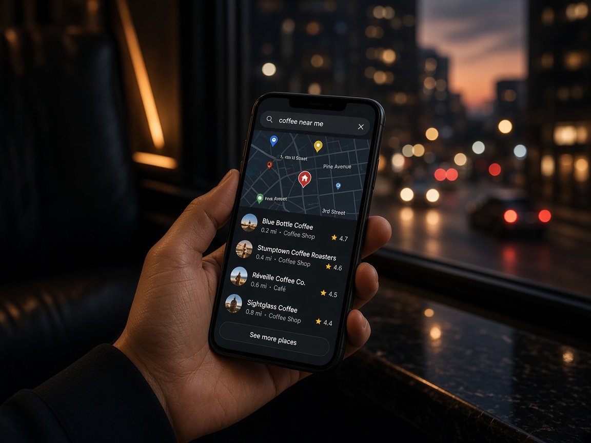 Local search results on a phone map
