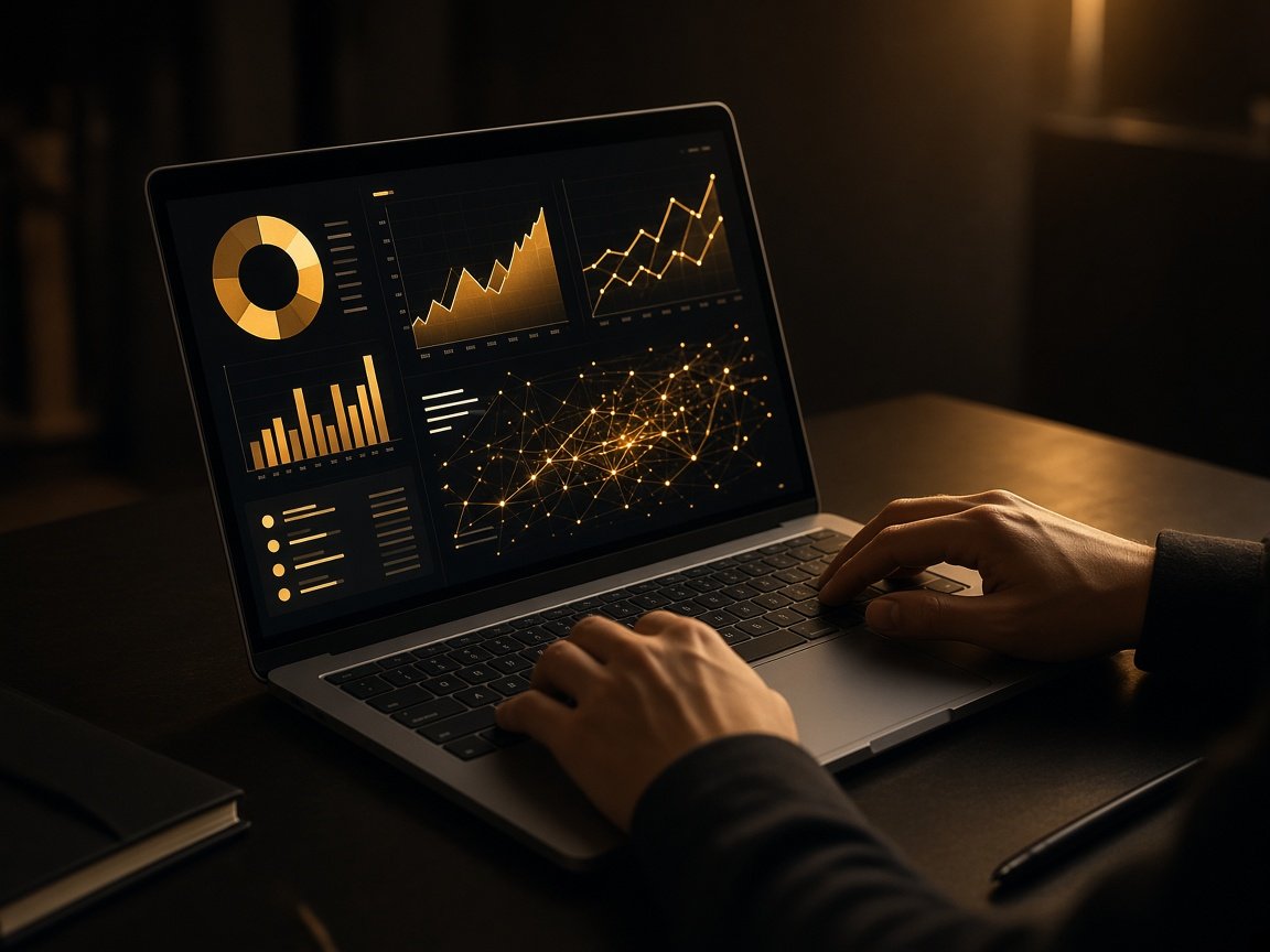 Campaign performance charts on a laptop