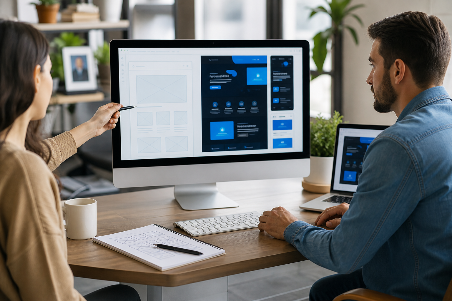 Business website layout on a laptop