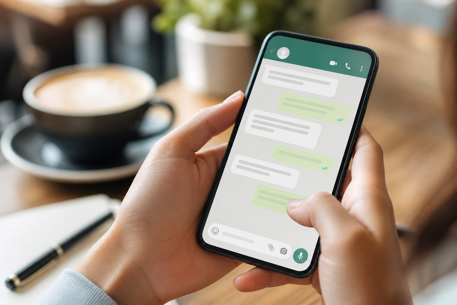 WhatsApp business conversation on a phone
